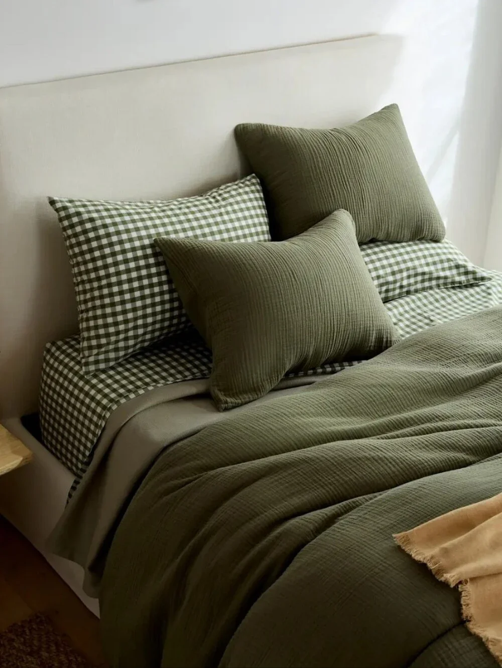 Quince Organic Cotton Gauze King Cal King Duvet Cover Olive Green